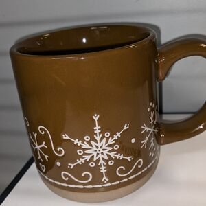 Gingerbread Brown Mug Stoneware Christmas White Icing Snowflakes Winter Cocoa